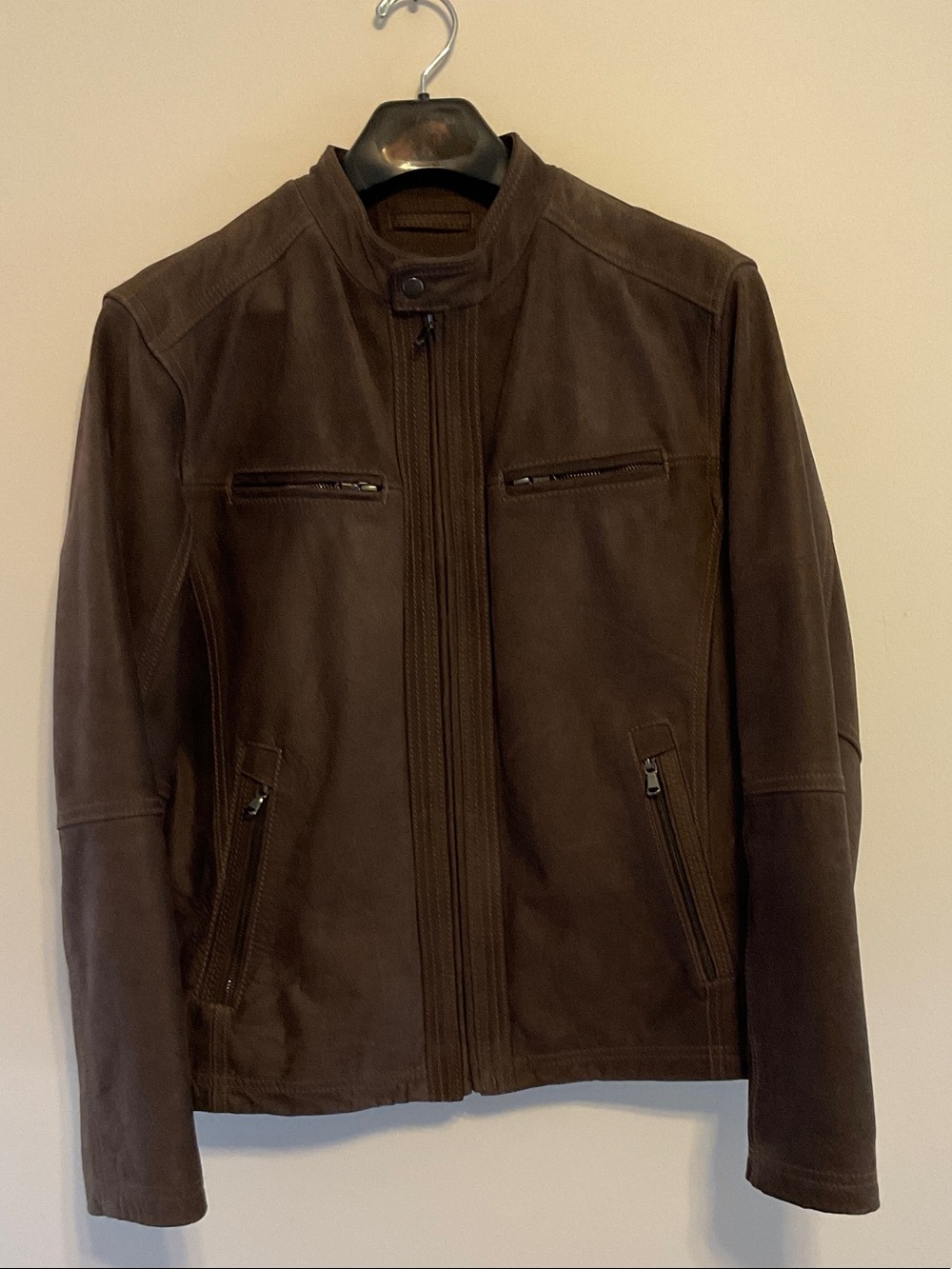 Roundtree & Yorke Men's Dark Brown Leather Bomber Jacket Size M